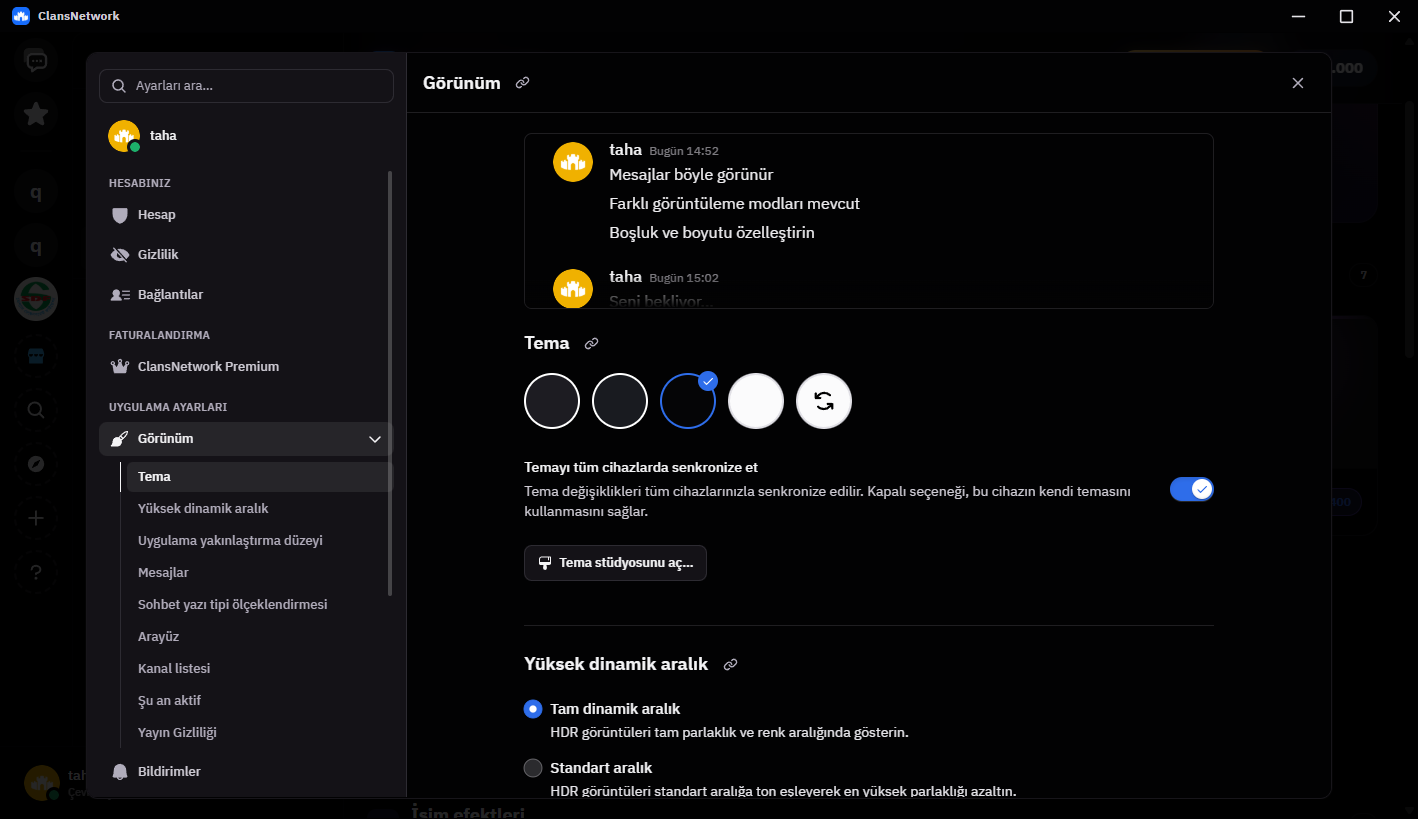 ClansNetwork görünüm ayarları